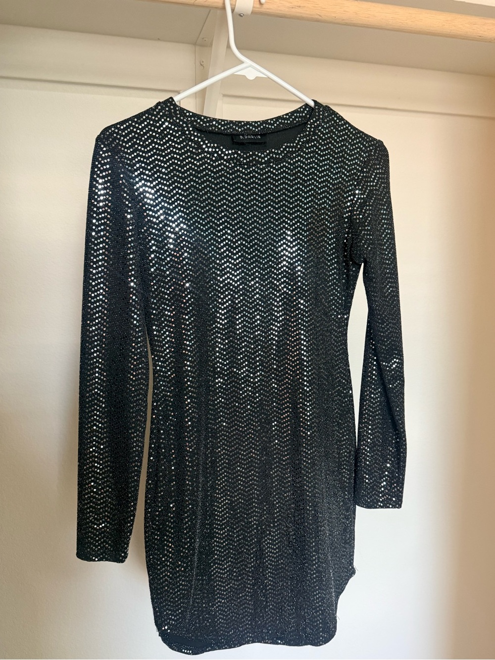 B Darlin Black Sequin Long Sleeve Shift Mini Dress